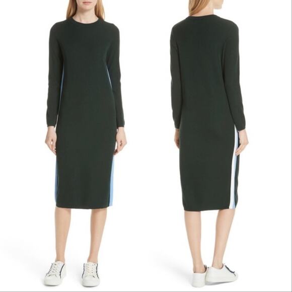 Tory Sport Cashmere Side Stripe Cashmere Blend Midi Dress Green Sz XS - Picture 1 of 8